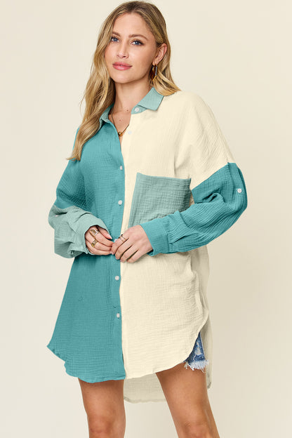 Double Take Full Size Pocketed Texture Button Up Shirt Apparel/Tops Double Take Ship from USA TikTok Tops Trendsi USPS Walmart Walmart Apparel Trendsi https://www.cyberehub.com
