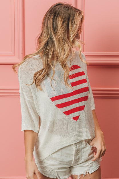 BiBi Striped Heart Contrast Knit Top Shirt Apparel BiBi Clothing Tops Ship from USA Shirts USA Women Trendsi https://www.cyberehub.com