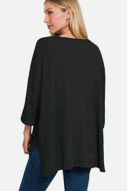 Zenana Full Size Waffle Knit V-Neck Long Sleeve Slit Top Tops/Jackets/Sweaters Clothing Tops Ship from USA TikTok Trendsi USPS Walmart Zenana Trendsi https://www.cyberehub.com