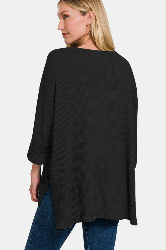 Zenana Full Size Waffle Knit V-Neck Long Sleeve Slit Top Tops/Jackets/Sweaters Clothing Tops Ship from USA TikTok Trendsi USPS Walmart Zenana Trendsi https://www.cyberehub.com