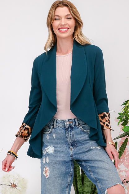 Celeste Full Size Rolled Leopard Cuff Open Front Blazer Hunter Green Tops/Jackets/Sweaters Celeste Clothing Tops Ship from USA TikTok Trendsi USPS Walmart Trendsi https://www.cyberehub.com