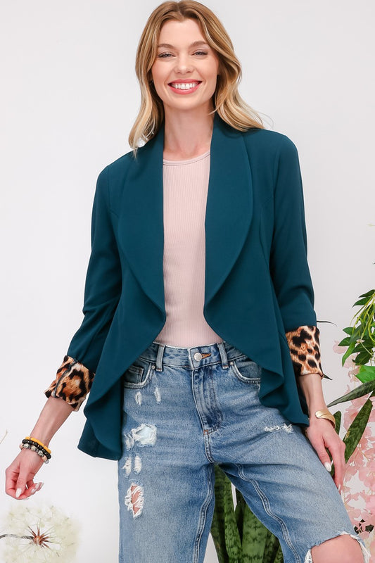 Celeste Full Size Rolled Leopard Cuff Open Front Blazer Hunter Green Tops/Jackets/Sweaters Celeste Clothing Tops Ship from USA TikTok Trendsi USPS Walmart Trendsi https://www.cyberehub.com