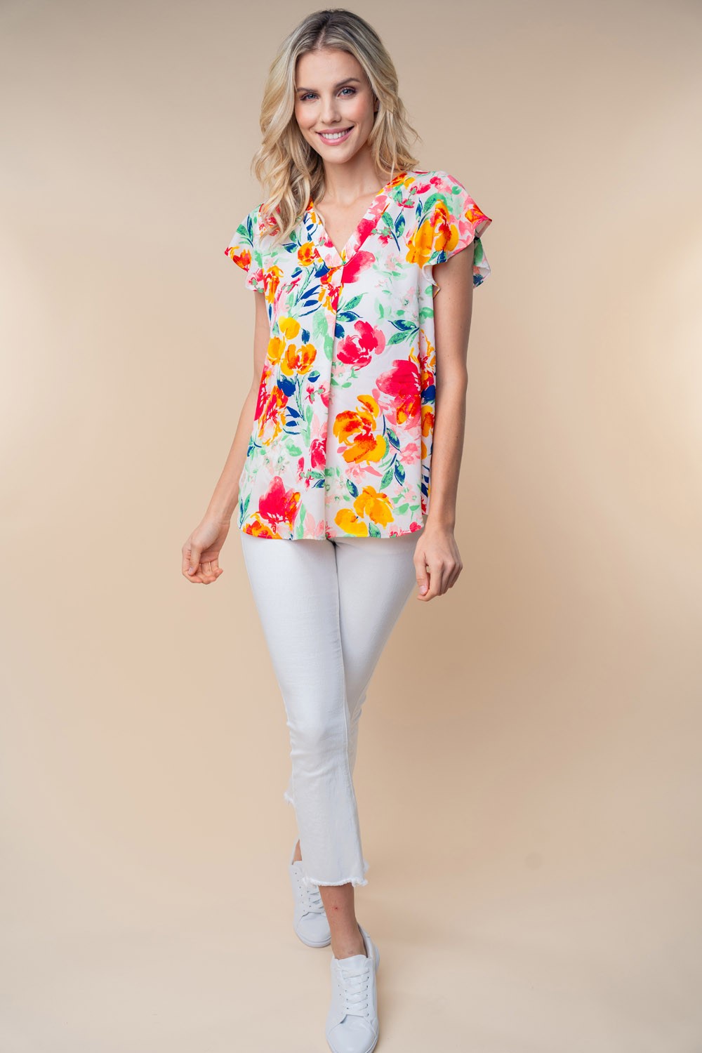 White Birch Full Size Short Sleeve Floral Woven Top Apparel/Tops Ship from USA TikTok Tops Trendsi USPS Walmart Walmart Apparel White Birch Trendsi https://www.cyberehub.com