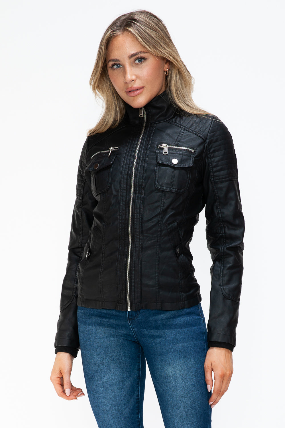YMI Removable Faux Layered Multi-Pocket Jacket with Fuzzy Hood Apparel Featured Ship from USA Tiktok Trendsi USA USPS Walmart YMI outerwear Trendsi https://www.cyberehub.com