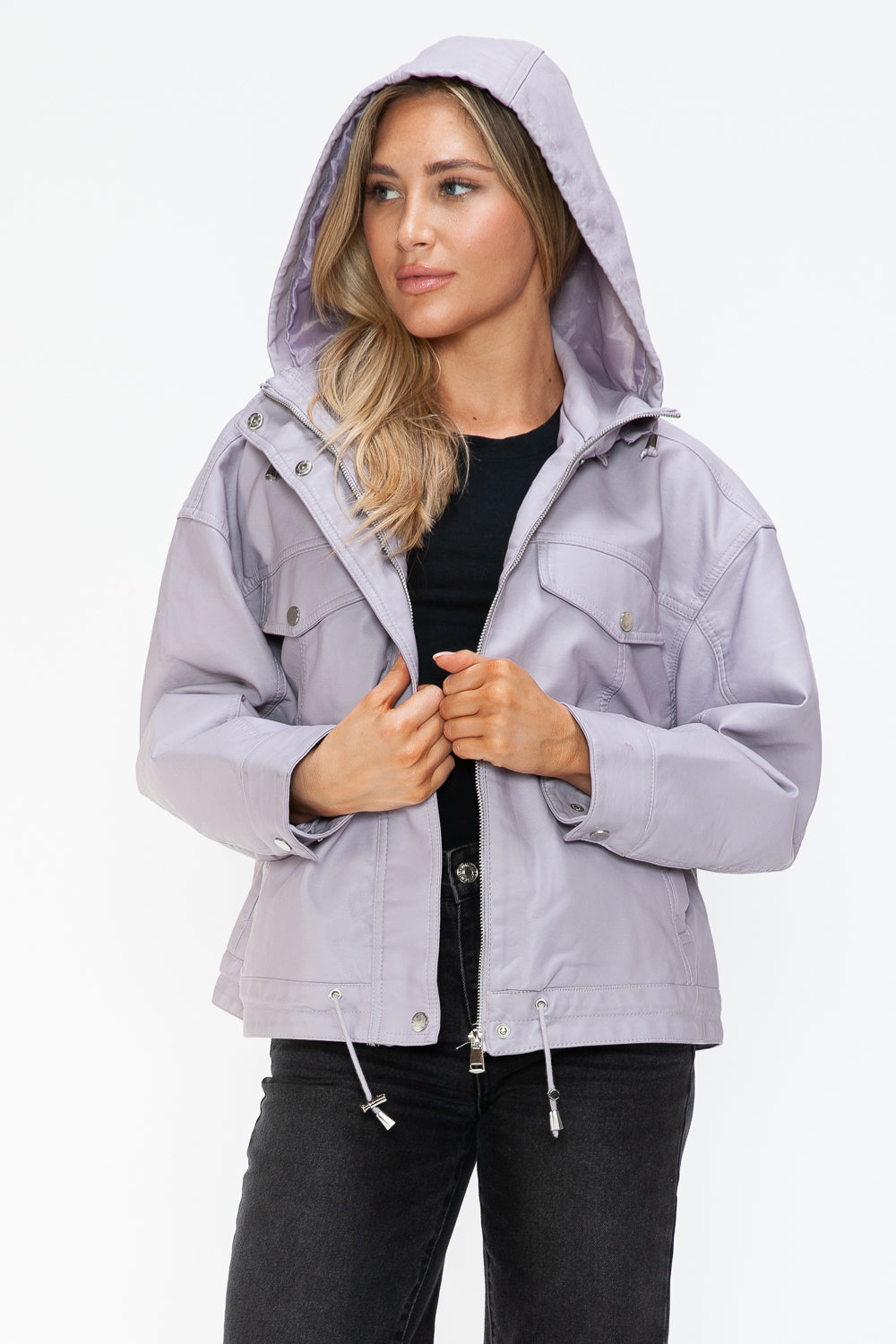 How Dare U Drawstring Hem PU Leather Zip Up Jacket Apparel Featured How Dare U Ship from USA Tiktok Trendsi USA USPS Walmart Trendsi https://www.cyberehub.com