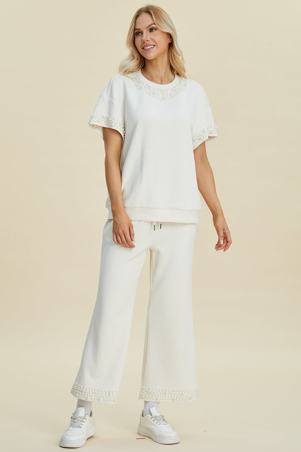 Double Take Full Size Pearl Detail Round Neck Top and Pants Set Tops/Jackets/Sweaters Clothing Tops Double Take Ship from USA TikTok Trendsi USPS Walmart Trendsi https://www.cyberehub.com