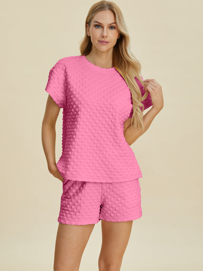 Double Take Full Size Texture T-Shirt and Shorts Set Tops/Jackets/Sweaters Clothing Tops Double Take Ship from USA TikTok Trendsi USPS Walmart Trendsi https://www.cyberehub.com
