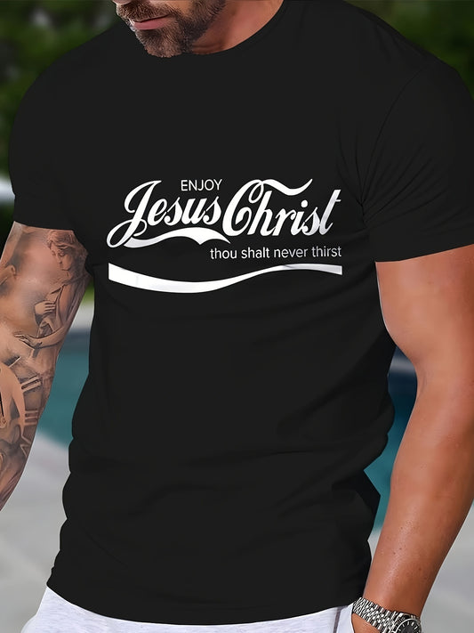 Men's Casual Round Neck T-shirt With Jesus Christ Pattern, Slightly Elastic, Regular Pattern, Geometric Pattern, Short Sleeved T-shirt, Suitable For Home, Travel And Street Wear Apparel/Shirt/Graphic Shirt SNULLO https://www.cyberehub.com