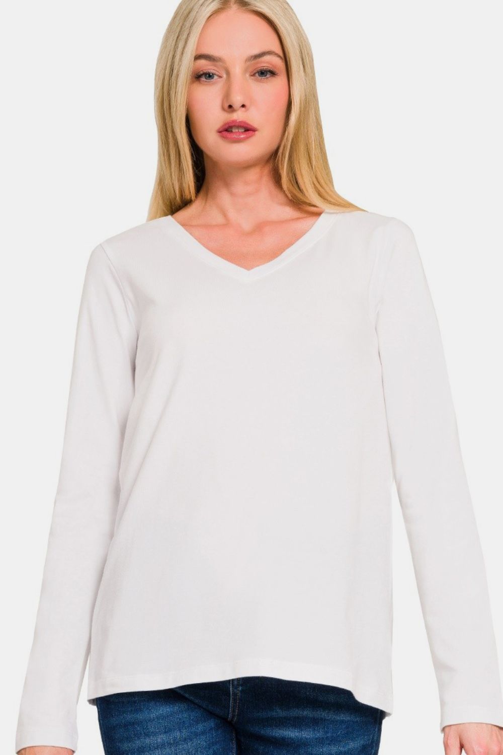 Zenana Full Size V-Neck Long Sleeve T-Shirt Apparel/Tops Ship from USA TikTok Tops Trendsi USPS Walmart Walmart Apparel Zenana Trendsi https://www.cyberehub.com