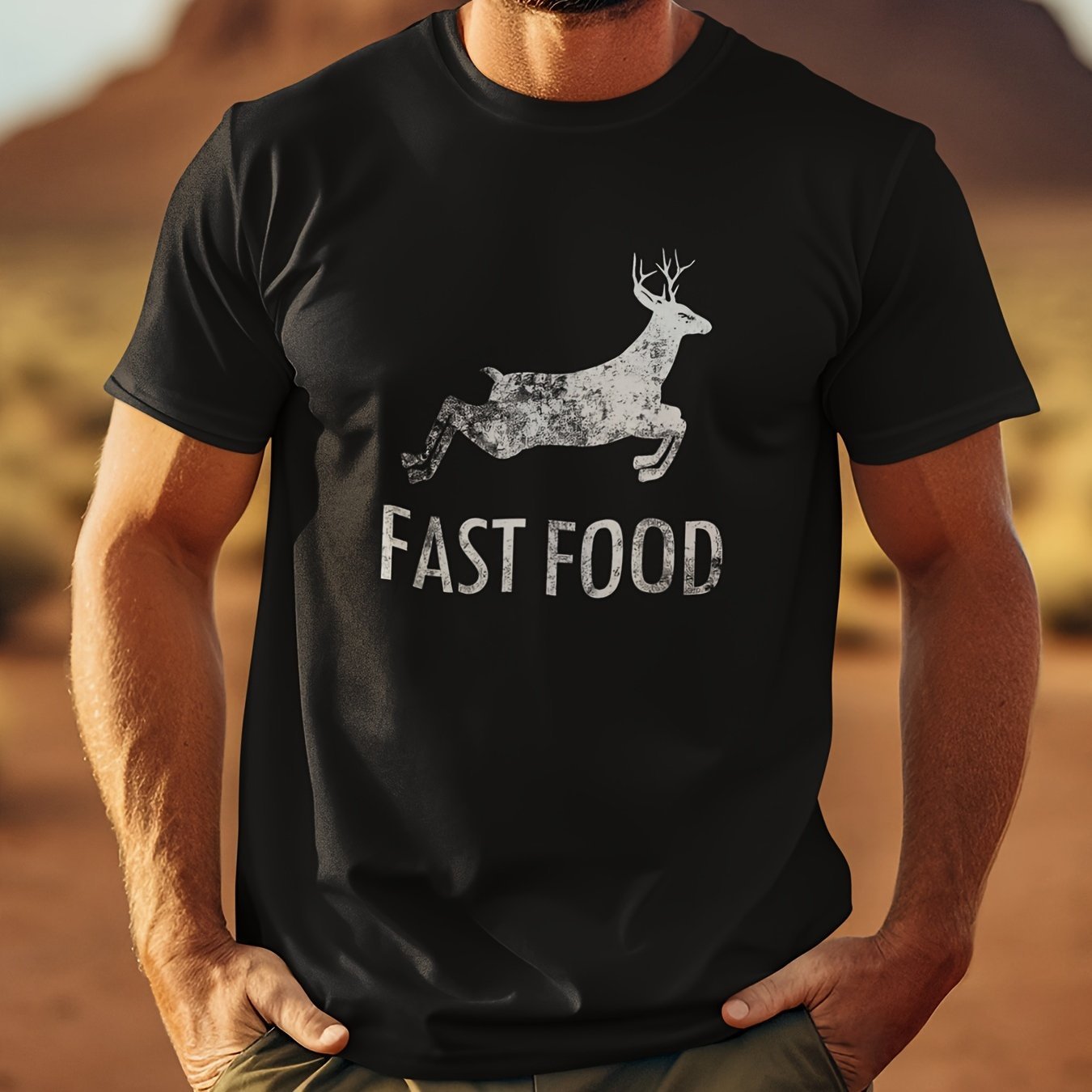 Interesting Joke Hunting Shirt - Men's Front Printed Short Sleeved T-shirt Top - Fast Food Deer - Gift For Hunters Apparel/Shirt/Graphic Shirt SNULLO https://www.cyberehub.com