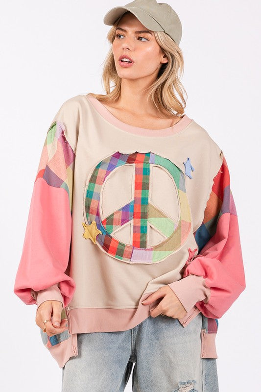 SAGE + FIG Full Size Contrast Peace Patch Dropped Shoulder Sweatshirt Apparel Apparel SAGE+FIG Ship from USA TikTok Trendsi Trendsi https://www.cyberehub.com