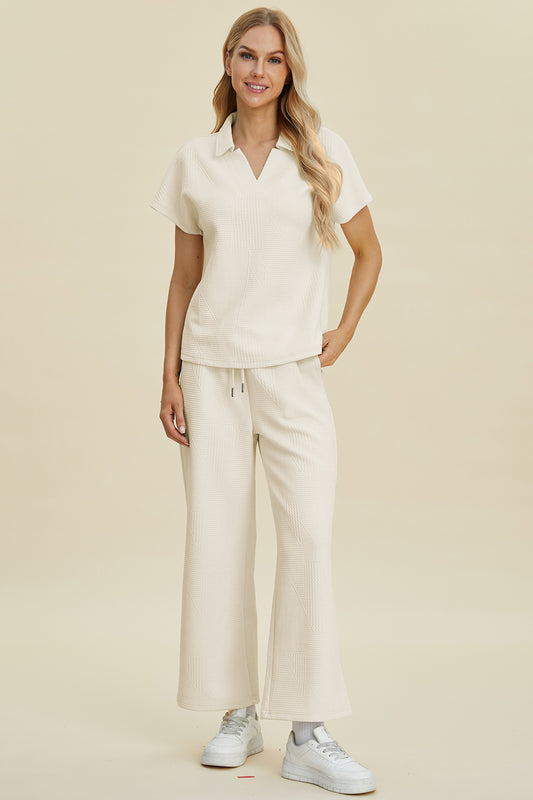 Double Take Full Size Collared Neck Short Sleeve Top and Pants Set Cream Tops/Jackets/Sweaters Clothing Tops Double Take Ship from USA TikTok Trendsi USPS Walmart Trendsi https://www.cyberehub.com
