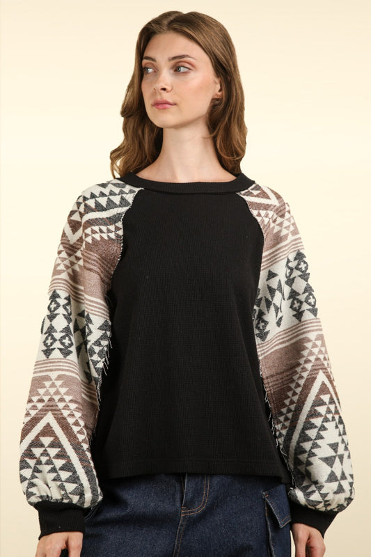 VERY J Printed Long Sleeve Round Neck Knit Top Black Shirt Apparel Clothing Tops Ship from USA Shirts USA VERY J Women Trendsi https://www.cyberehub.com