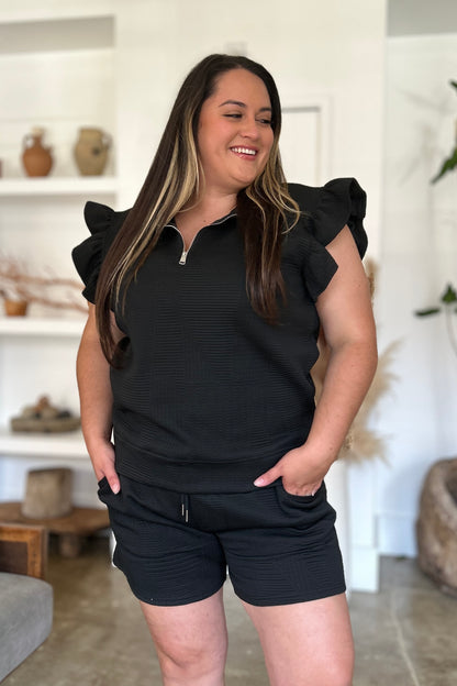 Double Take Full Size Texture Flounce Sleeve Top and Shorts Set Tops/Jackets/Sweaters Clothing Tops Double Take Ship from USA TikTok Trendsi USPS Walmart Trendsi https://www.cyberehub.com