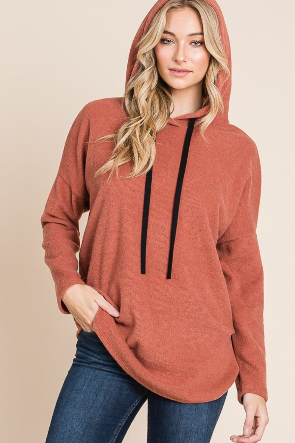 BOMBOM Contrast Drawstring Drop Shoulder Knit Hoodie Tops/Jackets/Sweaters BOMBOM Clothing Tops Ship from USA TikTok Trendsi USPS Walmart Trendsi https://www.cyberehub.com