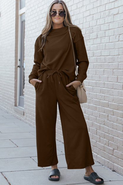 Double Take Full Size Textured Long Sleeve Top and Drawstring Pants Set Brown Apparel/Tops Double Take Ship from USA TikTok Tops Trendsi USPS Walmart Walmart Apparel Trendsi https://www.cyberehub.com