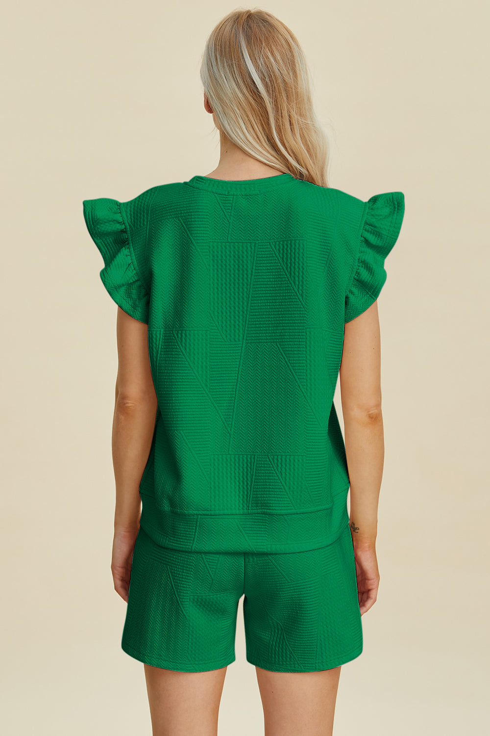 Double Take Full Size Texture Round Neck Ruffle Sleeve Top and Shorts Set Tops/Jackets/Sweaters Clothing Tops Double Take Ship from USA TikTok Trendsi USPS Walmart Trendsi https://www.cyberehub.com