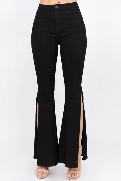 American Bazi Side Slit Flare Jeans Black Bottoms American Bazi Bottoms Clothing Ship from USA Women Trendsi https://www.cyberehub.com