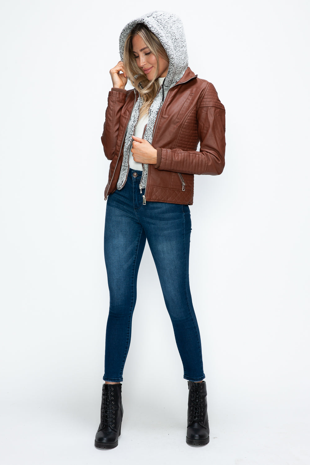 YMI Faux Layered Double-Zipper Jacket with Fuzzy Hood Tops/Jackets/Sweaters Clothing Tops Ship from USA TikTok Trendsi USPS Walmart YMI outerwear Trendsi https://www.cyberehub.com