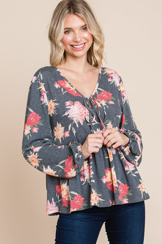 Super Lady Full Size Babydoll Floral Long Sleeve Blouse Charcoal Apparel/Tops Ship from USA Super Lady TikTok Tops Trendsi USPS Walmart Walmart Apparel Trendsi https://www.cyberehub.com