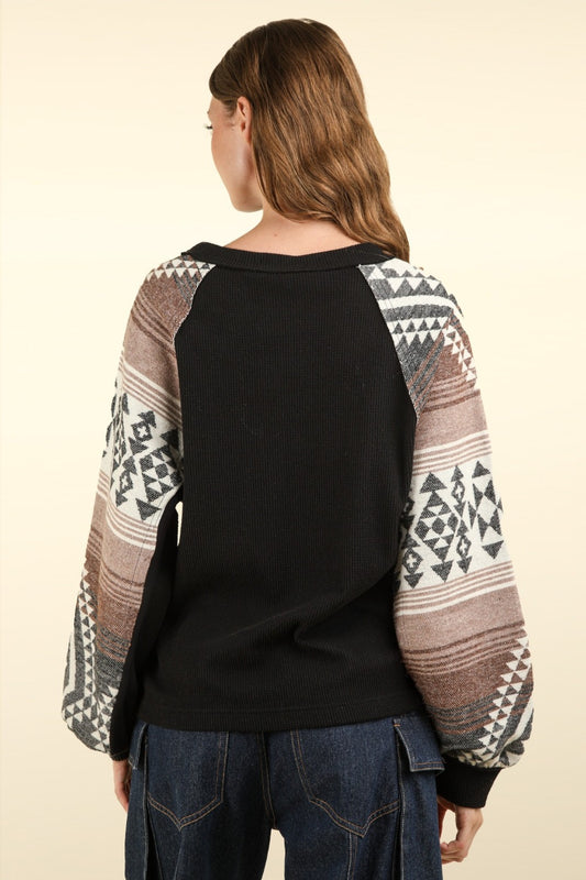VERY J Printed Long Sleeve Round Neck Knit Top Shirt Apparel Clothing Tops Ship from USA Shirts USA VERY J Women Trendsi https://www.cyberehub.com