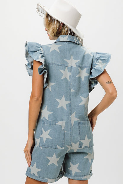 BiBi Ruffled Star Half Zip Denim Romper Tops/Jackets/Sweaters BiBi Clothing Tops Ship from USA TikTok Trendsi USPS Walmart Trendsi https://www.cyberehub.com