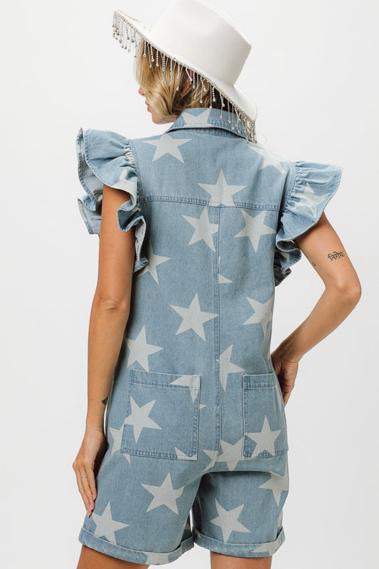 BiBi Ruffled Star Half Zip Denim Romper Tops/Jackets/Sweaters BiBi Clothing Tops Ship from USA TikTok Trendsi USPS Walmart Trendsi https://www.cyberehub.com