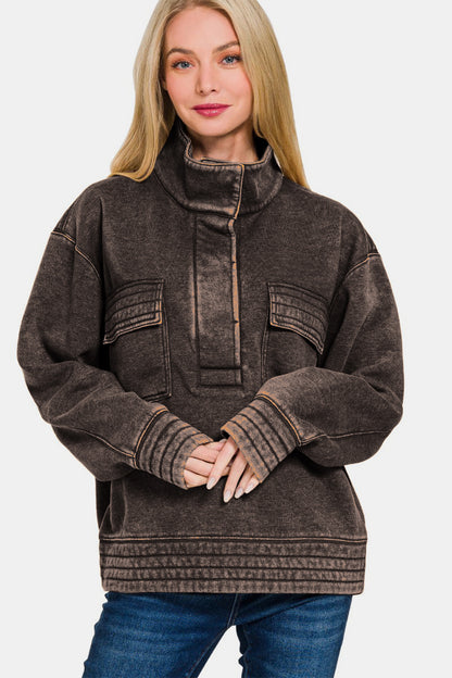 Zenana Acid Washed Half Snap Fleece Sweatshirt Tops/Jackets/Sweaters Clothing Tops Ship from USA TikTok Trendsi USPS Walmart Zenana Trendsi https://www.cyberehub.com