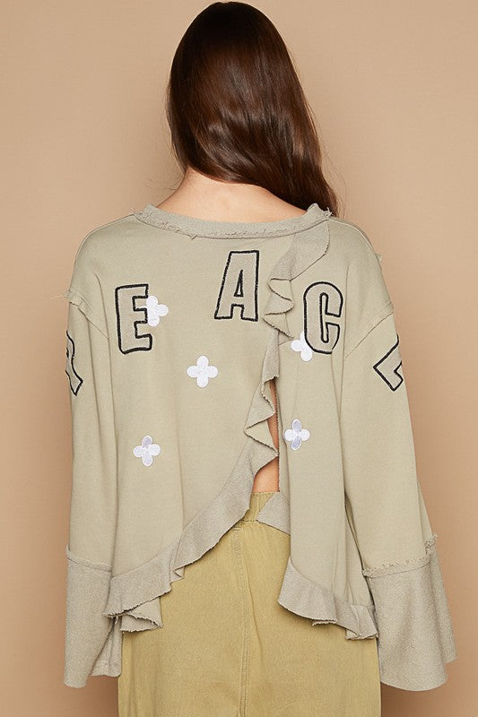 POL Peace Embroidered Exposed Seam Back Ruffle V-Neck Top Apparel Apparel POL Ship from USA TikTok Trendsi Trendsi https://www.cyberehub.com