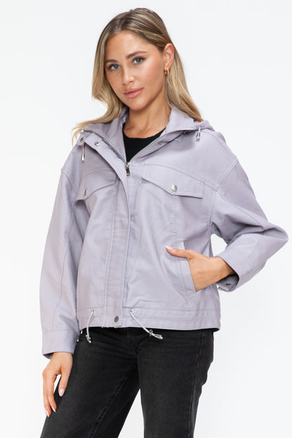 How Dare U Drawstring Hem PU Leather Zip Up Jacket Apparel Featured How Dare U Ship from USA Tiktok Trendsi USA USPS Walmart Trendsi https://www.cyberehub.com