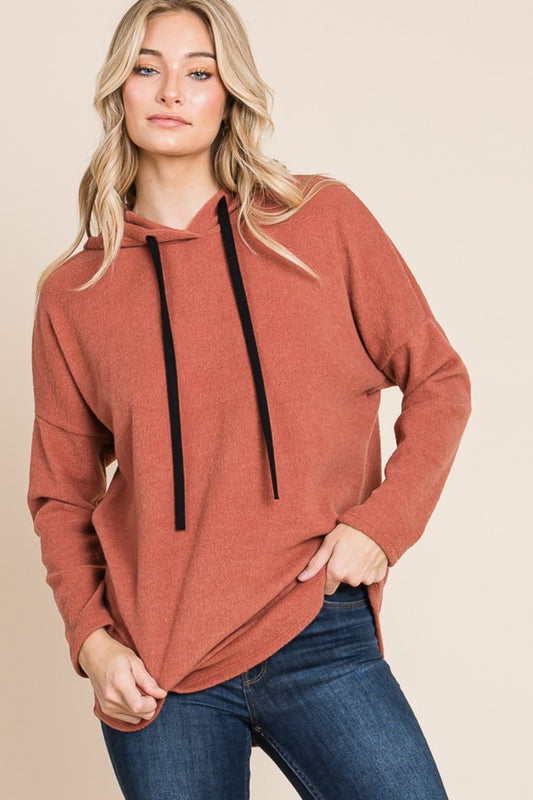 BOMBOM Contrast Drawstring Drop Shoulder Knit Hoodie Brick Tops/Jackets/Sweaters BOMBOM Clothing Tops Ship from USA TikTok Trendsi USPS Walmart Trendsi https://www.cyberehub.com