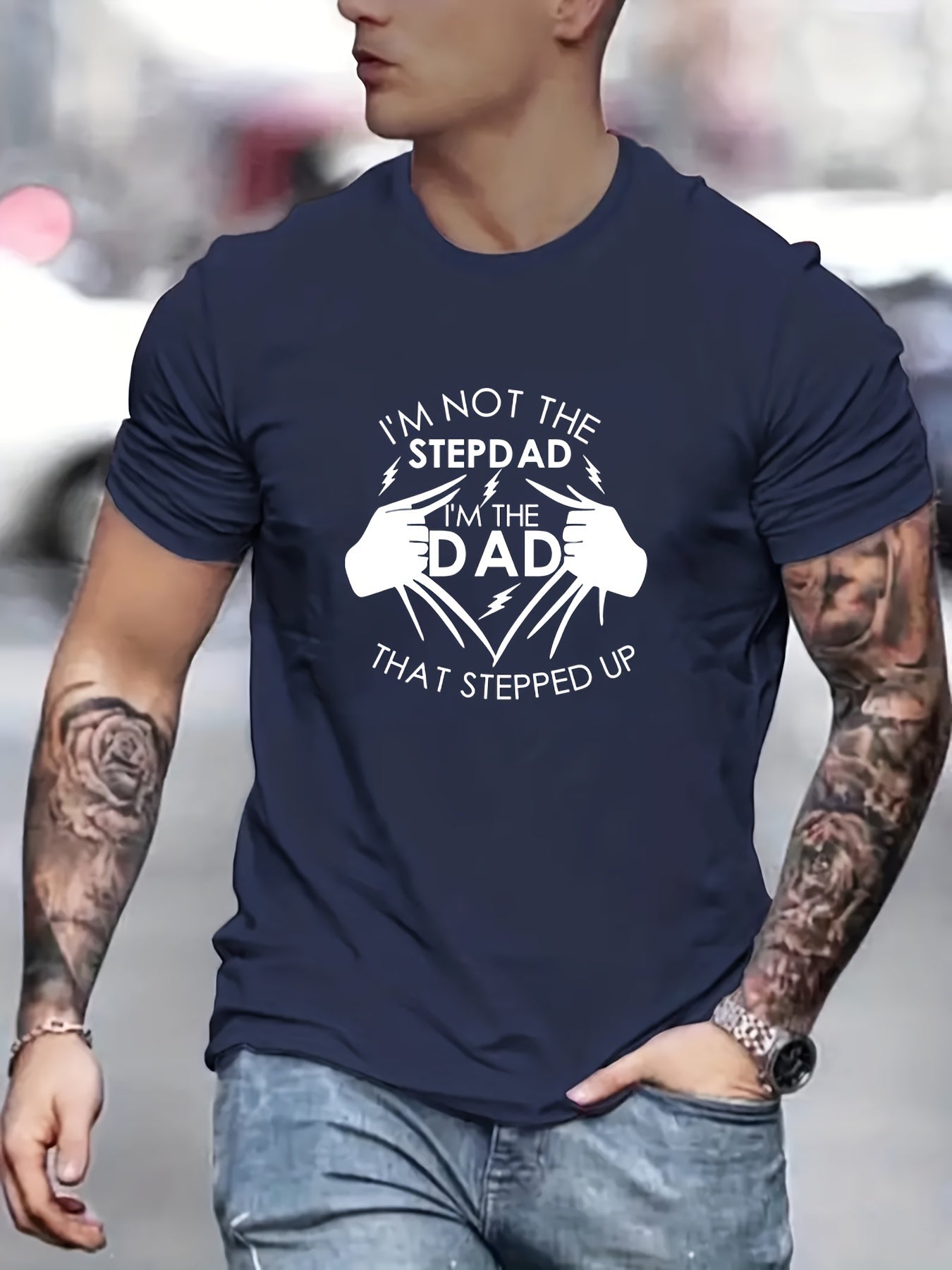 Stand Up Dad Stepfather T-shirt, Men's T-shirt, Summer, Spring, Autumn Casual Short Sleeved T-shirt, Top As Gifts Apparel/Shirt/Graphic Shirt SNULLO https://www.cyberehub.com