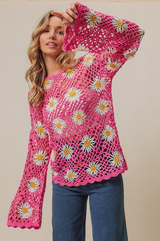 BiBi Floral Crochet Net Lace Cover Up Shirt Apparel BiBi Clothing Tops Ship from USA Shirts USA Women Trendsi https://www.cyberehub.com