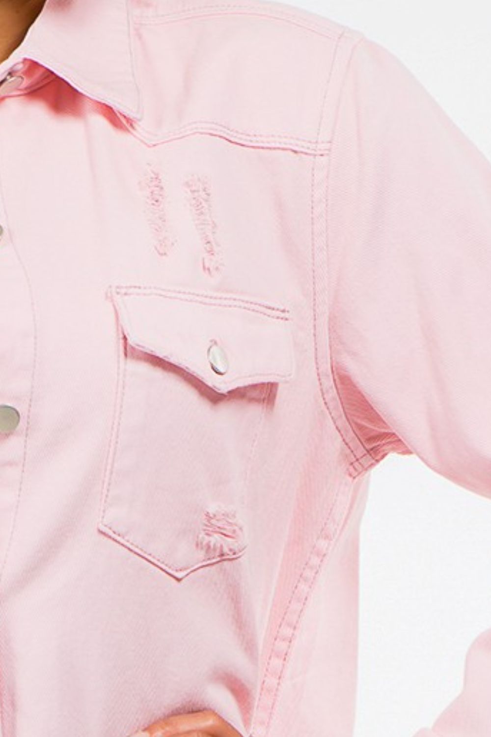 American Bazi Frayed Hem Distressed Denim Jacket Shirt American Bazi Apparel Clothing Tops Ship from USA Shirts USA Women Trendsi https://www.cyberehub.com