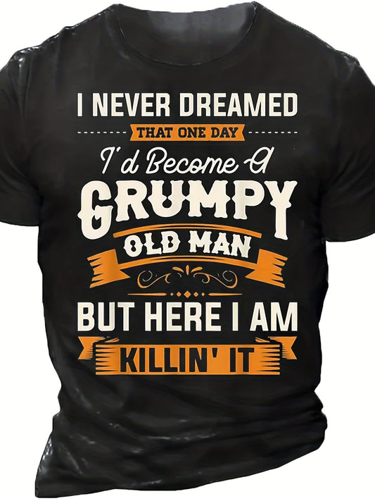 Summer Outdoor Leisure Old Man Letter Print Pattern Elastic Round Neck T-shirt Short Sleeved Fashionable Clothing Apparel/Shirt/Graphic Shirt SNULLO https://www.cyberehub.com