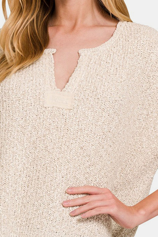 Zenana Short Sleeve Side Slit Sweater Shirt Apparel Clothing Tops Ship from USA Shirts USA Women Zenana Trendsi https://www.cyberehub.com