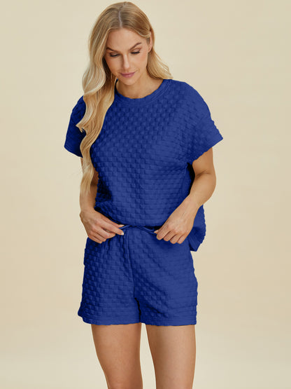 Double Take Full Size Texture T-Shirt and Shorts Set Tops/Jackets/Sweaters Clothing Tops Double Take Ship from USA TikTok Trendsi USPS Walmart Trendsi https://www.cyberehub.com