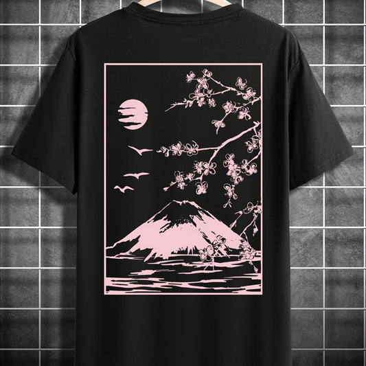 Men's Casual T-shirt - Made Of Polyester And Elastane, Round Neck, Short Sleeved, Mountain Print, Machine Washable, Suitable For Summer Wear Apparel/Shirt/Graphic Shirt SNULLO https://www.cyberehub.com