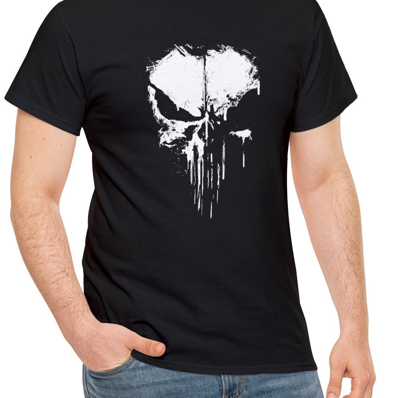 Men's Fashionable Skull Print Sports T-shirt, Summer Casual Elastic Round Neck T-shirt Black Apparel/Shirt/Graphic Shirt SNULLO https://www.cyberehub.com