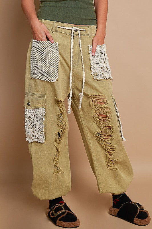 POL Crochet Patch Distressed Washed Jeans Olive Apparel Apparel POL Ship from USA TikTok Trendsi Trendsi https://www.cyberehub.com
