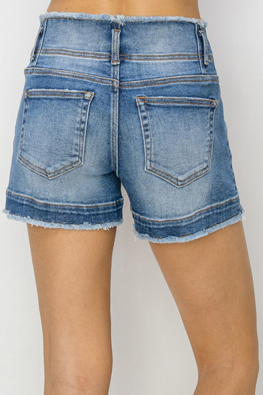 RISEN High Rise Seam Detailed Raw Edge Denim Shorts Bottoms Bottoms Clothing Pants RISEN Ship from USA Women Trendsi https://www.cyberehub.com