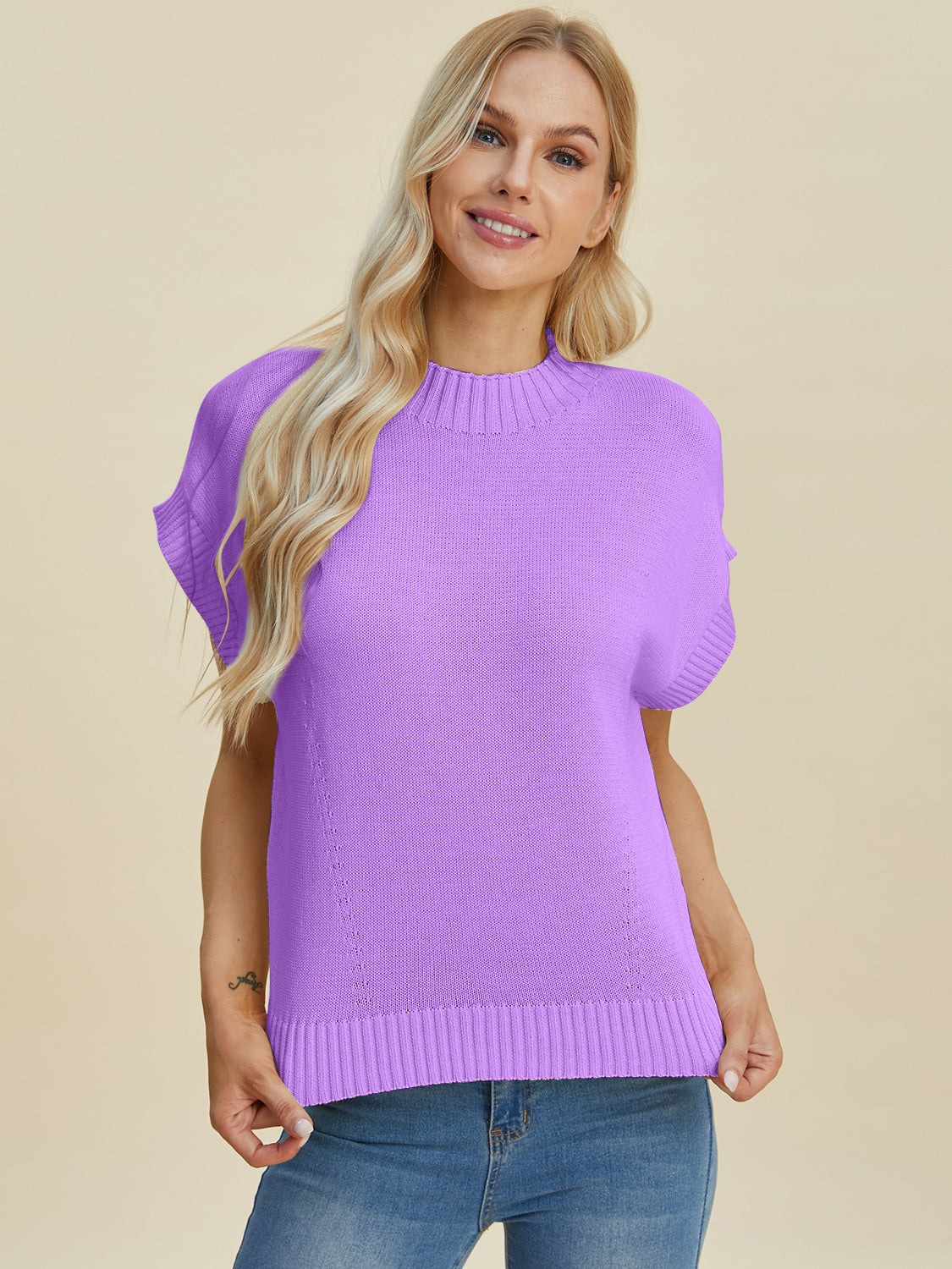 Double Take Full Size Mock Neck Short Sleeve Sweater Shirt Apparel Clothing Tops Double Take Ship from USA Shirts USA Women Trendsi https://www.cyberehub.com
