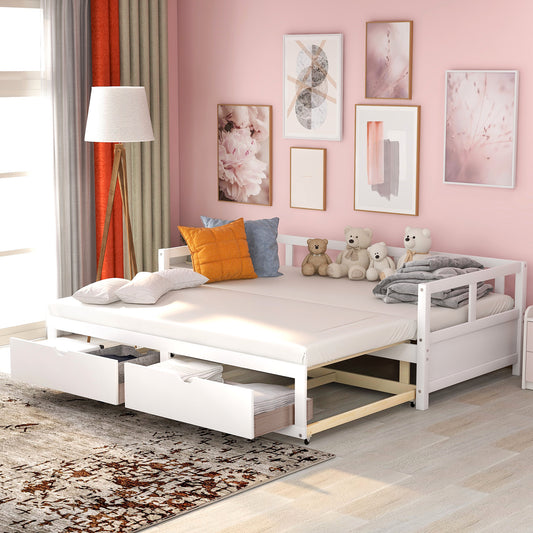 Wooden Daybed with Trundle Bed and Two Storage Drawers , Extendable Bed Daybed,Sofa Bed for Bedroom Living Room,White Furniture Giga GNJ Home Home & Garden Home Goods Walmart Giga https://www.cyberehub.com