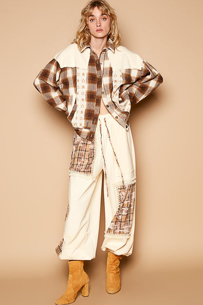 POL Plaid & Star Patchwork Contrast Long Sleeve Shacket Tops/Jackets/Sweaters Clothing Tops POL Ship from USA TikTok Trendsi USPS Walmart Trendsi https://www.cyberehub.com