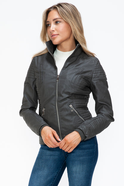 YMI Faux Layered Double-Zipper Jacket with Fuzzy Hood Tops/Jackets/Sweaters Clothing Tops Ship from USA TikTok Trendsi USPS Walmart YMI outerwear Trendsi https://www.cyberehub.com