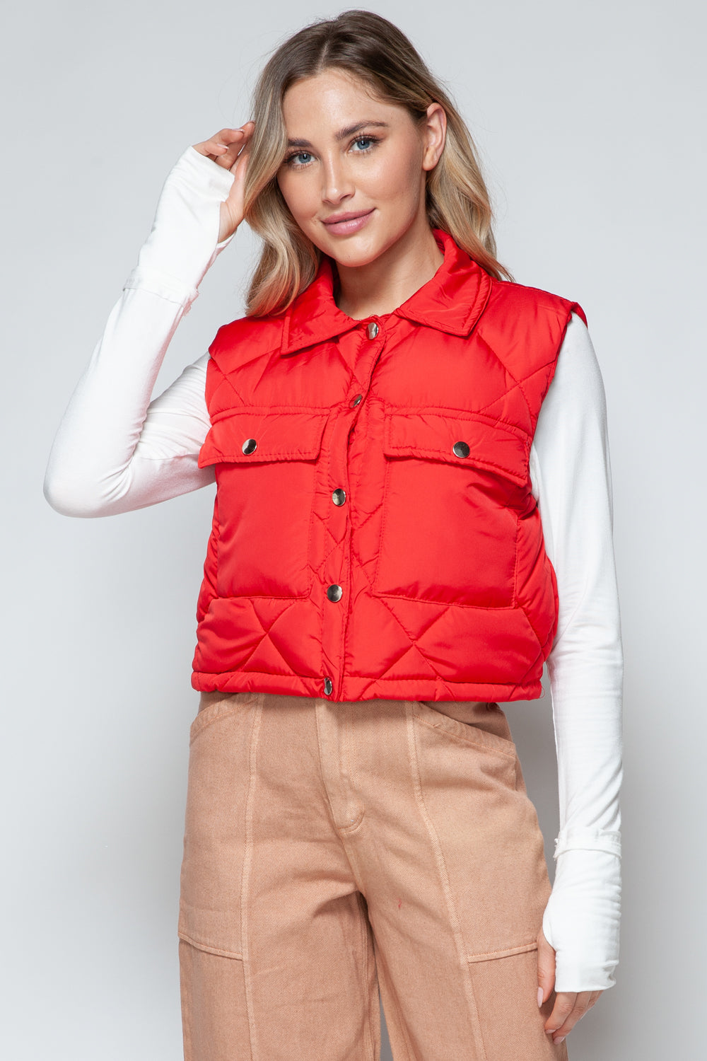 Snobbish Snap Down Quilted Crop Vest Red Shirt Apparel Clothing Tops Ship from USA Shirts Snobbish USA Women Trendsi https://www.cyberehub.com