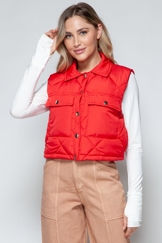 Snobbish Snap Down Quilted Crop Vest Red Shirt Apparel Clothing Tops Ship from USA Shirts Snobbish USA Women Trendsi https://www.cyberehub.com