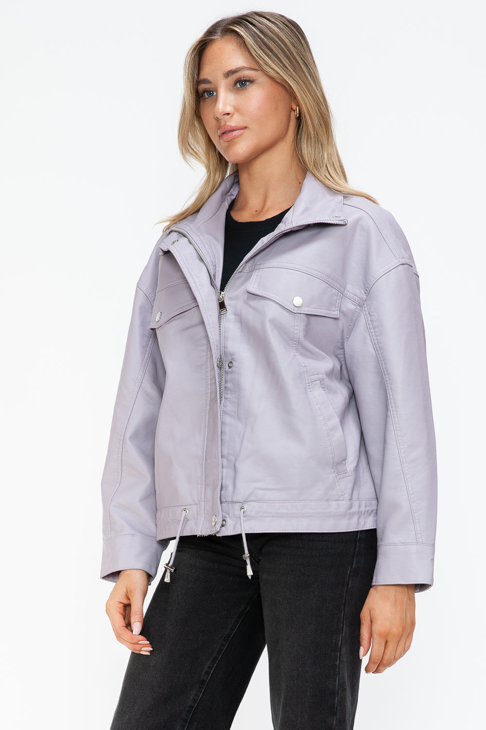 How Dare U Drawstring Hem PU Leather Zip Up Jacket Apparel Featured How Dare U Ship from USA Tiktok Trendsi USA USPS Walmart Trendsi https://www.cyberehub.com
