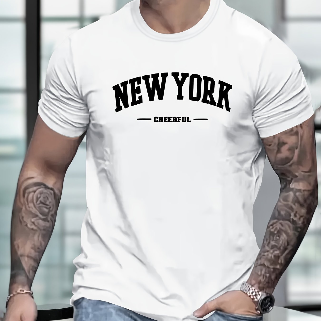 Men's New York Creative Printed Casual Novelty T-shirt, Short Sleeved Summer&spring Top, Comfortable Fit, Fashionable Street Casual Round Neck T-shirt, Suitable For Daily Wear White Apparel/Shirt/Graphic Shirt SNULLO https://www.cyberehub.com