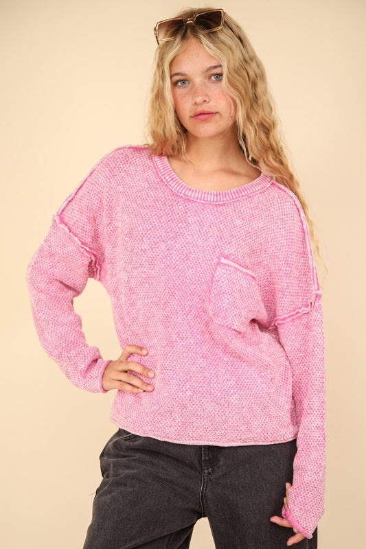 VERY J Mineral Washed Exposed Seam Sweater Pink Shirt Apparel Clothing Tops price-change-job-active Ship from USA Shirts USA VERY J Women Trendsi https://www.cyberehub.com
